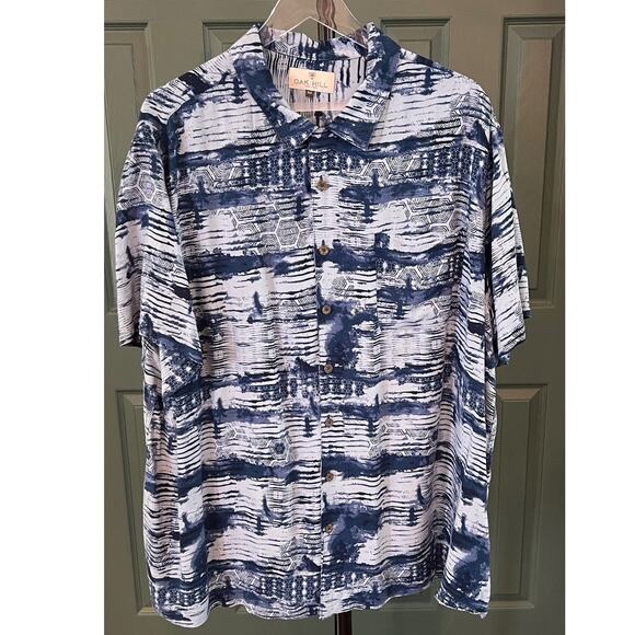 Oak Hill Blue Geometric Print Short Sleeve Button Up Shirt - Picture 1 of 5